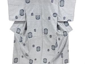 アンティーク　更紗模様織り出し　手織り紬着物